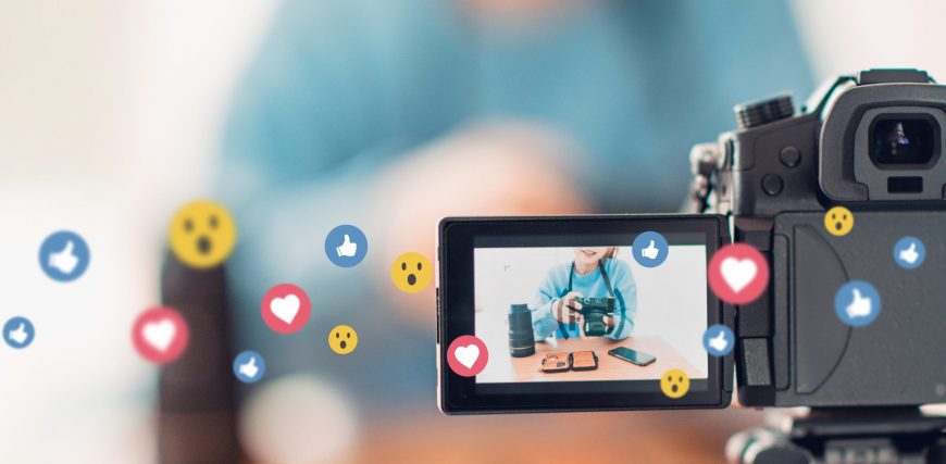 Social influencer creating online content for channel, Filming, vlog.
